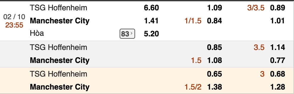 ty le cuoc hoffenheimvs man city luc 23h55 ngay 2 10 cup c1 hinh anh 1 Tỷ lệ cược Hoffenheim vs Man City lúc 23h55 ngày 2/10 Cúp C1 3