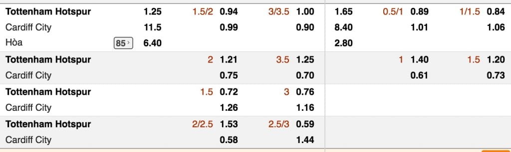 Tỷ lệ cược Tottenham vs Cardiff City lúc 21h ngày 6/10 vòng 8 NHA 3
