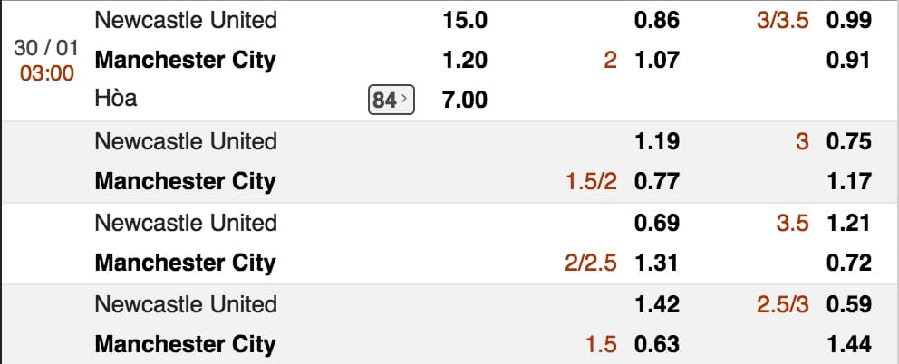 Tỷ lệ cá cược Newcastle vs Man City hình ảnh 2 ty le ca cuoc newcastle vs man city hinh anh 2