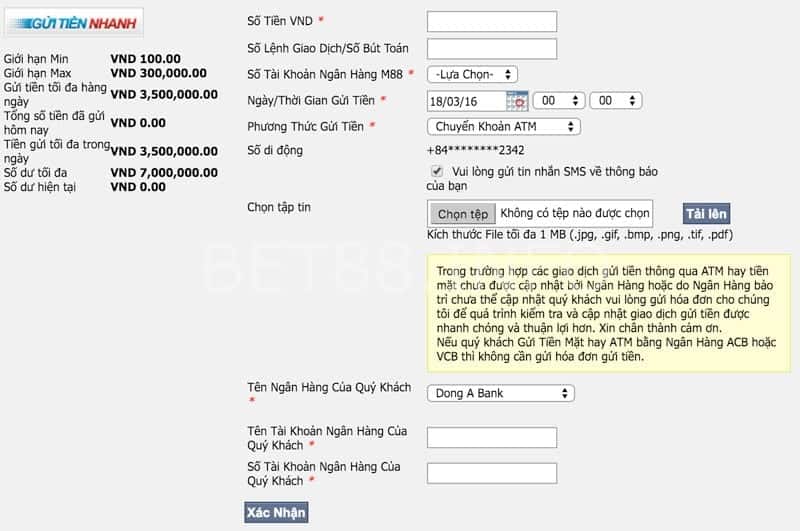 GỬI TIỀN M88 4 gửi tiền vào tài khoản m88 02